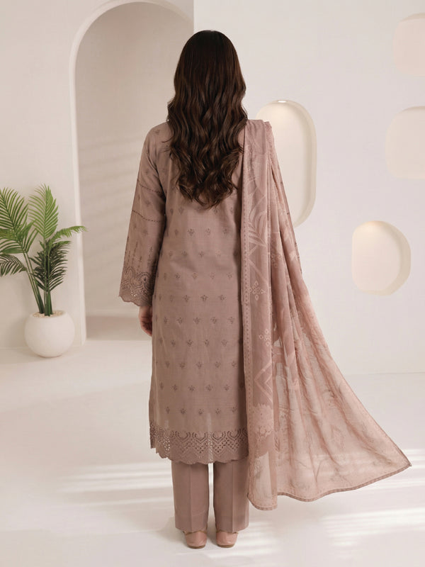 3Pc ChickenKaari Unstitched Suit Lawn Light Brown - OCBL3P-6436-A