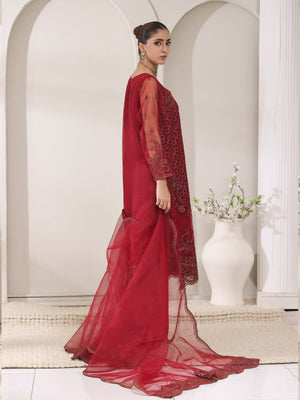 3Pc Embroidered Pret Suit Organza Maroon - OWE3P-2405010