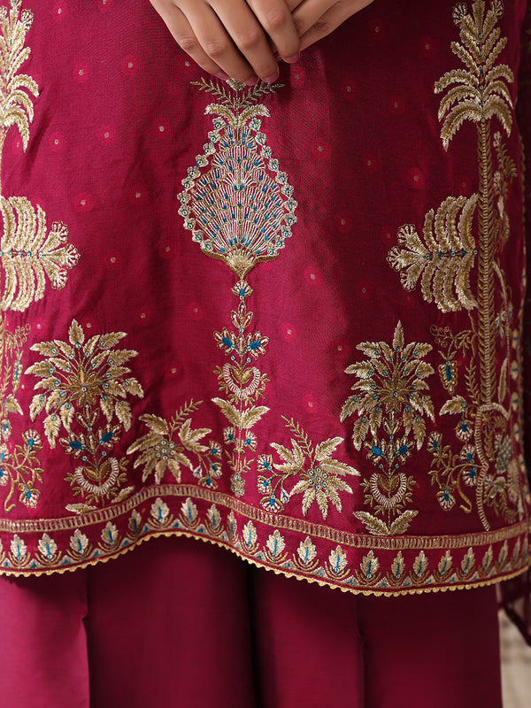 3Pc Embroidered Pret Suit Cotton Net Jacquard Magenta - OWE3P-2410012