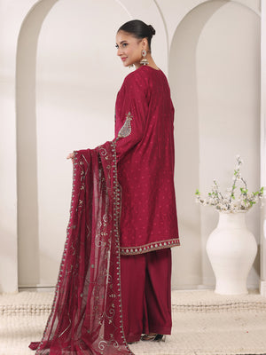 3Pc Embroidered Pret Suit Cotton Net Jacquard Magenta - OWE3P-2410012