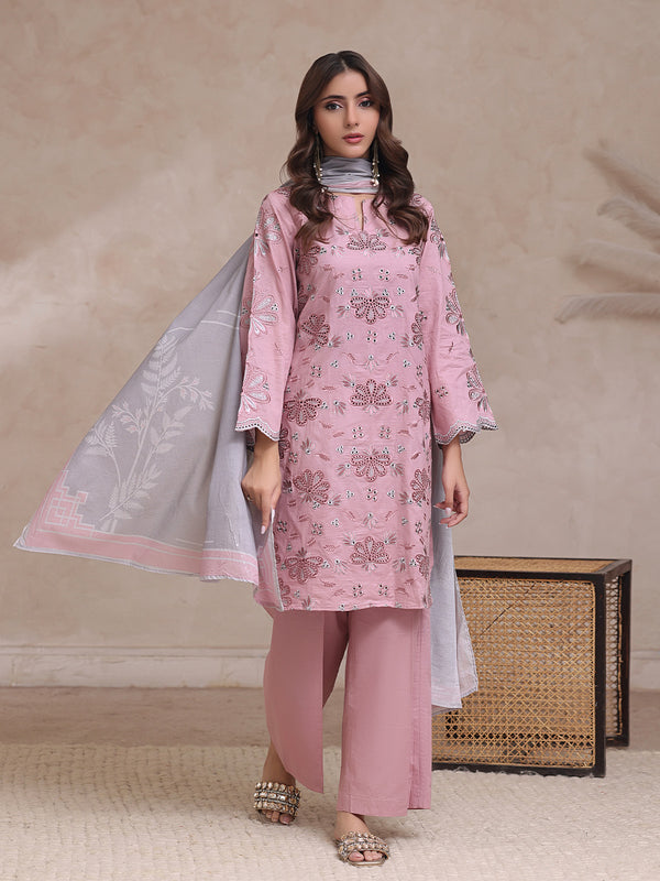3Pc Embroidered Pret Suit Dyed Cambric Light Pink - OWE3P-2503001