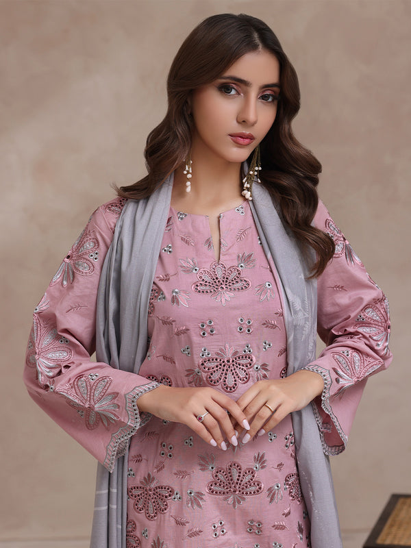 3Pc Embroidered Pret Suit Dyed Cambric Light Pink - OWE3P-2503001