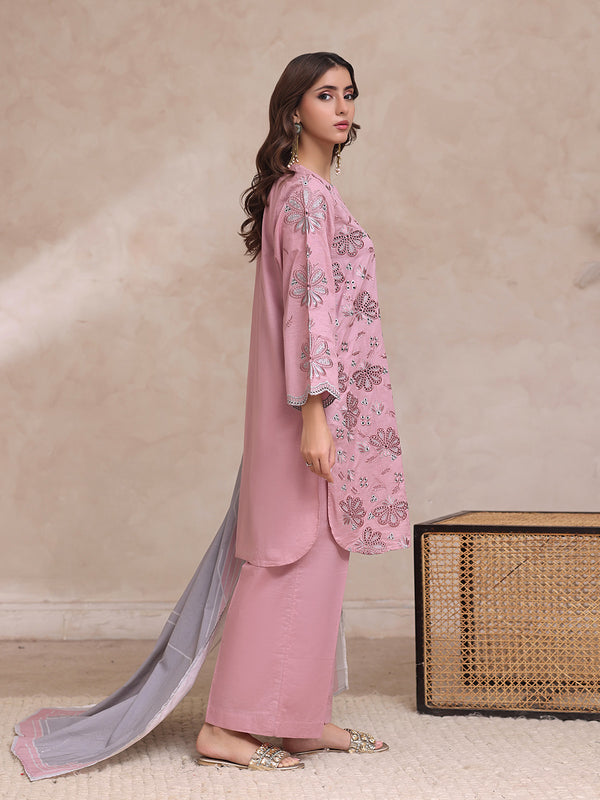3Pc Embroidered Pret Suit Dyed Cambric Light Pink - OWE3P-2503001