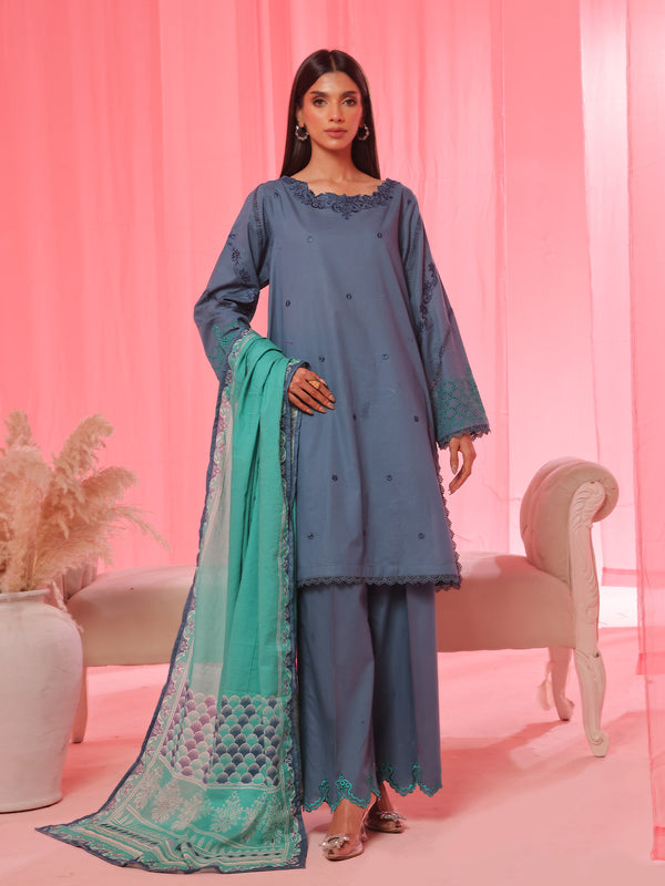3Pc Embroidered Pret Suit Dyed Cambric Blue - OWE3P-2503002