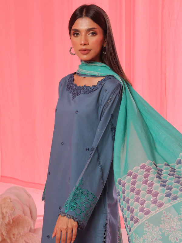 3Pc Embroidered Pret Suit Dyed Cambric Blue - OWE3P-2503002