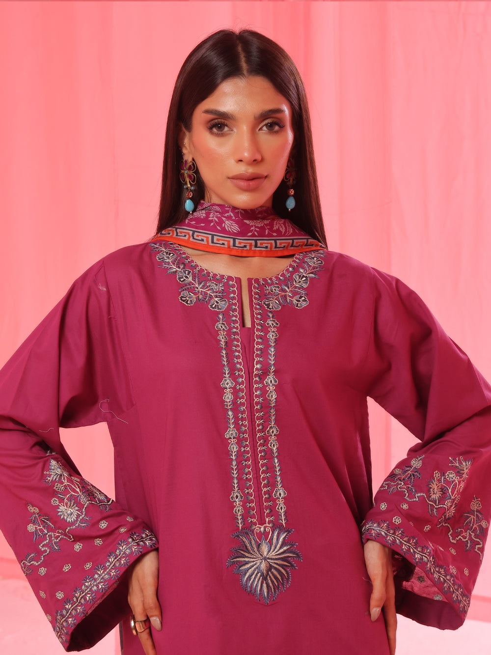 3Pc Embroidered Pret Suit Dyed Cambric Magenta - OWE3P-2503004