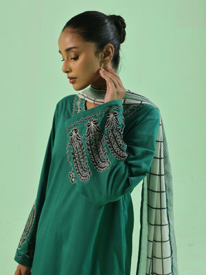 3Pc Embroidered Pret Suit Dyed Cambric Green - OWE3P-2503005
