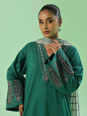 3Pc Embroidered Pret Suit Dyed Cambric Green - OWE3P-2503005