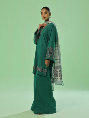 3Pc Embroidered Pret Suit Dyed Cambric Green - OWE3P-2503005