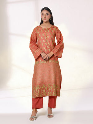 1Pc Embroidered Pret Kurti Cotton Net Orange - OWEKTG-25080