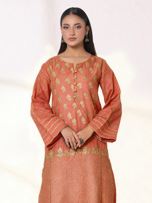 1Pc Embroidered Pret Kurti Cotton Net Orange - OWEKTG-25080