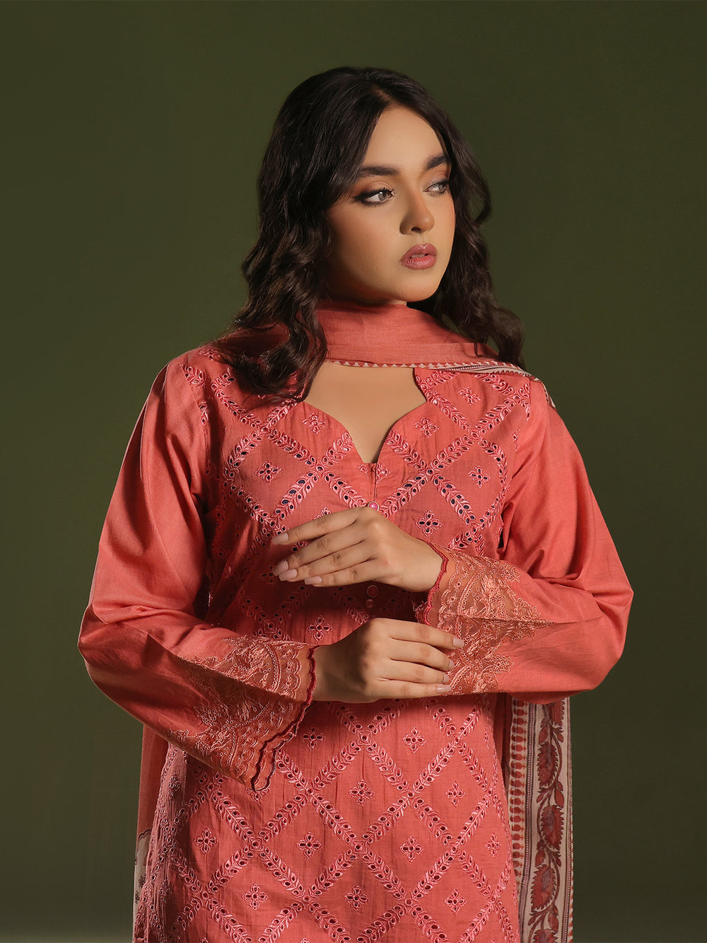 3Pc Embroidered Unstitched Cambric Orange - OCCE3P-6264-A