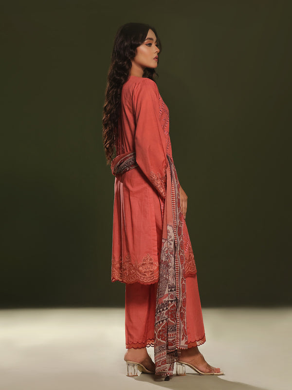 3Pc Embroidered Pret Suit Cambric Orange - OWE3P-2411011