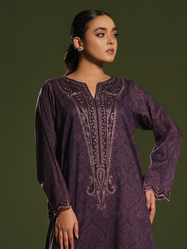 2Pc Embroidered Pret & Unstitched Shirt Trouser Cambric Dark Plum