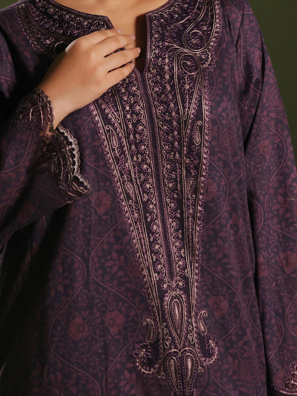 2Pc Embroidered Pret & Unstitched Shirt Trouser Cambric Dark Plum