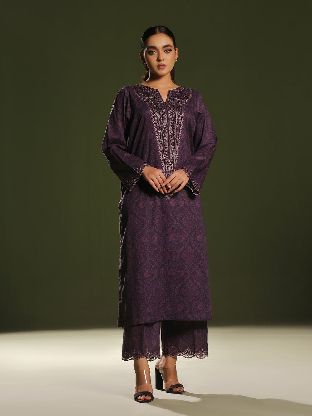 2Pc Embroidered Pret & Unstitched Shirt Trouser Cambric Dark Plum