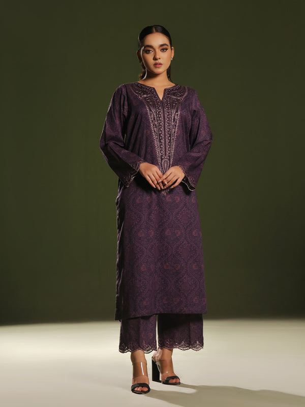 2Pc Embroidered Pret & Unstitched Shirt Trouser Cambric Dark Plum