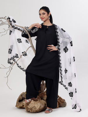 3Pc Embroidered Pret Suit Dyed Dora Black White