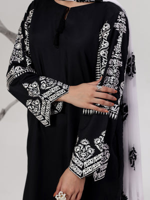 3Pc Embroidered Pret Suit Dyed Dora Black White