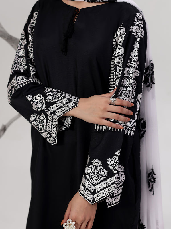 3Pc Embroidered Pret Suit Dyed Dora Black White