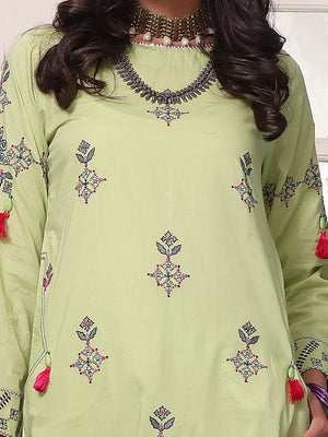 2Pc Embroidered Pret Shirt Dupatta Lawn Green - OWE2P-2205033