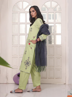 2Pc Embroidered Pret Shirt Dupatta Lawn Green - OWE2P-2205033