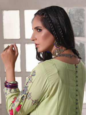 2Pc Embroidered Pret Shirt Dupatta Lawn Green - OWE2P-2205033
