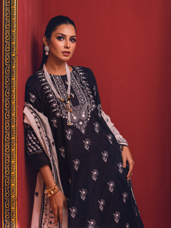 2Pc Embroidered Pret Shirt Dupatta Jacquard Black - OWE2P-2211022