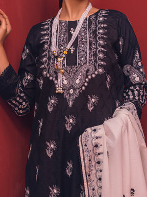 2Pc Embroidered Pret Shirt Dupatta Jacquard Black - OWE2P-2211022
