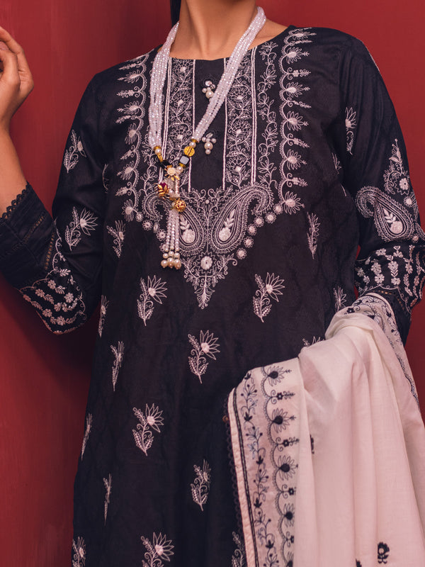 2Pc Embroidered Pret Shirt Dupatta Jacquard Black - OWE2P-2211022