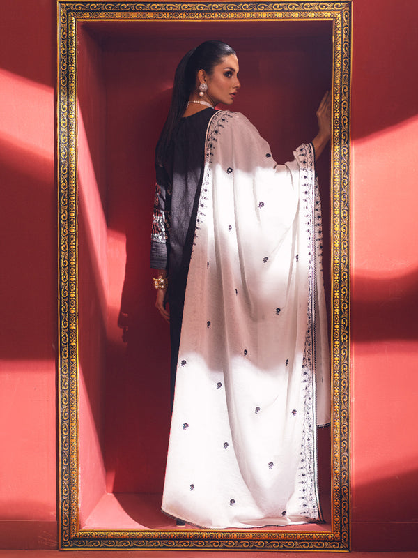 2Pc Embroidered Pret Shirt Dupatta Jacquard Black - OWE2P-2211022