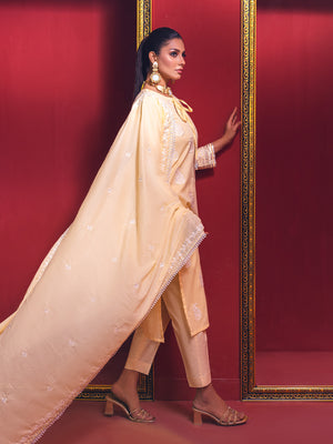 2Pc Embroidered Pret Shirt Dupatta Jacquard Yellow - OWE2P-2211025