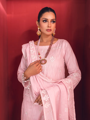 2Pc Embroidered Pret Shirt Dupatta Jacquard Pink - OWE2P-2211026