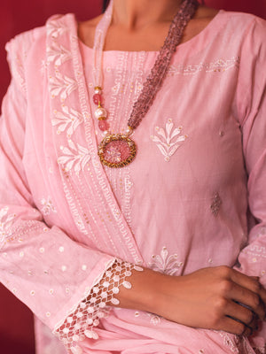 2Pc Embroidered Pret Shirt Dupatta Jacquard Pink - OWE2P-2211026