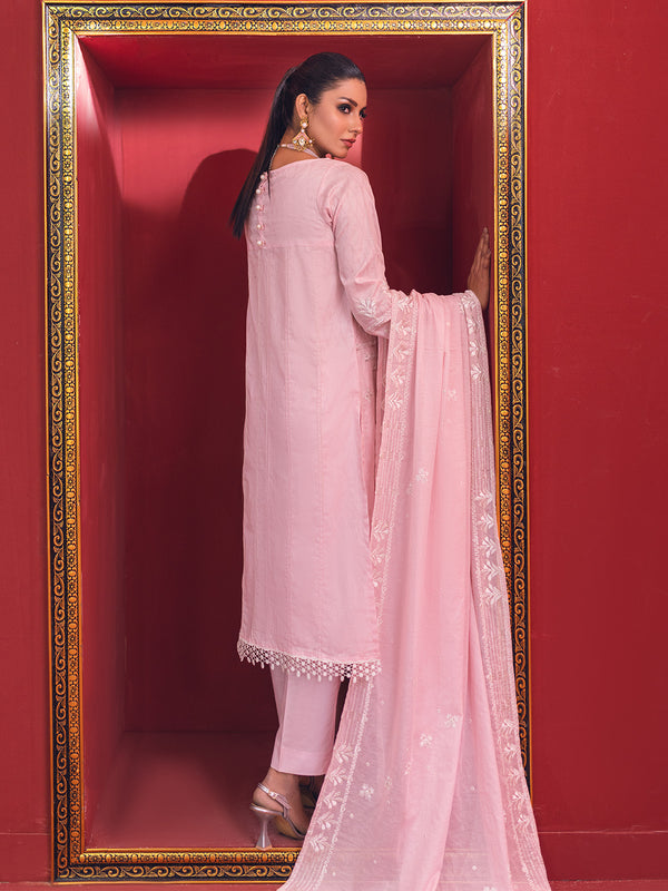 2Pc Embroidered Pret Shirt Dupatta Jacquard Pink - OWE2P-2211026
