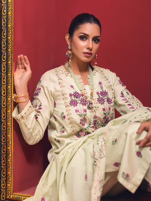 2Pc Embroidered Pret Shirt Dupatta Jacquard Green - OWE2P-2211027