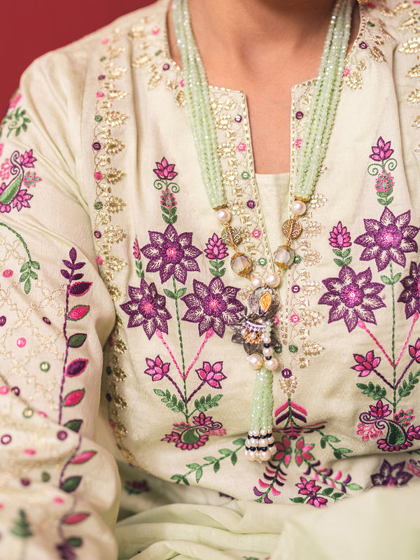 2Pc Embroidered Pret Shirt Dupatta Jacquard Green - OWE2P-2211027