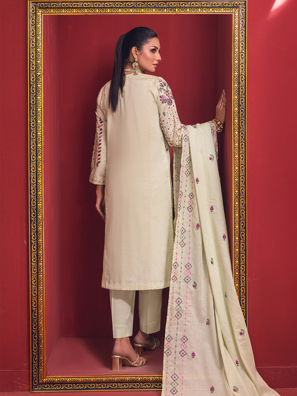 2Pc Embroidered Pret Shirt Dupatta Jacquard Green - OWE2P-2211027