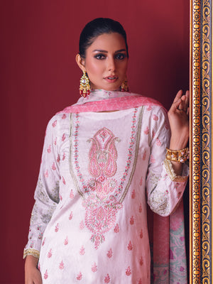2Pc Embroidered Pret Shirt Dupatta Jacquard White - OWE2P-2211037