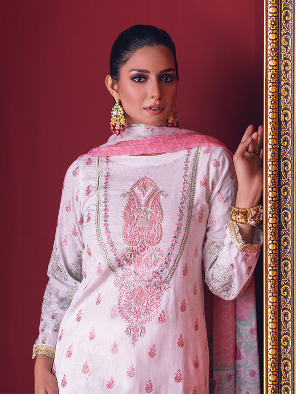 2Pc Embroidered Pret Shirt Dupatta Jacquard White - OWE2P-2211037