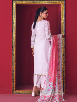 2Pc Embroidered Pret Shirt Dupatta Jacquard White - OWE2P-2211037