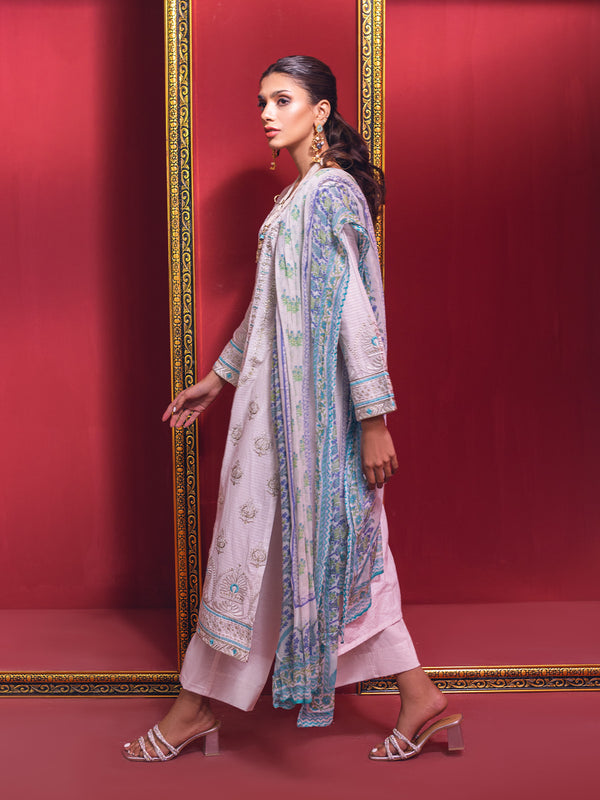 2Pc Embroidered Pret Shirt Dupatta Jacquard White - OWE2P-2211050