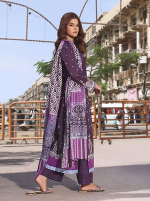 2Pc Embroidered Pret Shirt Dupatta Lawn Dark Purple - OWE2P-2304033