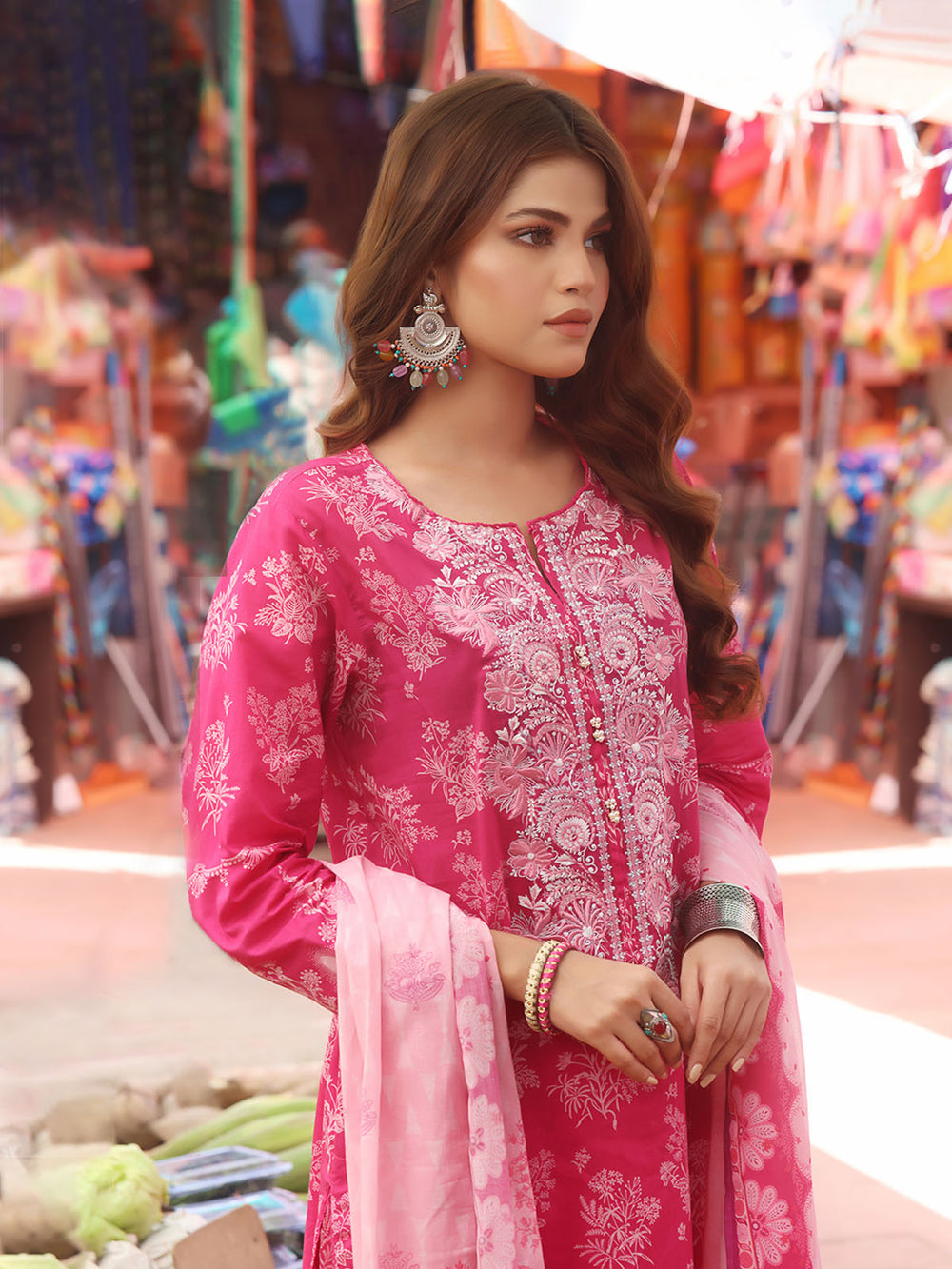 2Pc Embroidered Pret Shirt Dupatta Lawn Pink - OWE2P-2304036