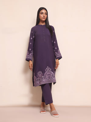 2Pc Embroidered Pret Shirt Trouser Yarn Dyed Purple - OWE2PG-2306008