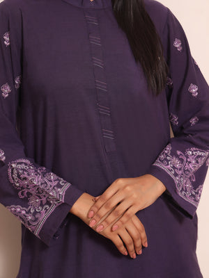 2Pc Embroidered Pret Shirt Trouser Yarn Dyed Purple - OWE2PG-2306008