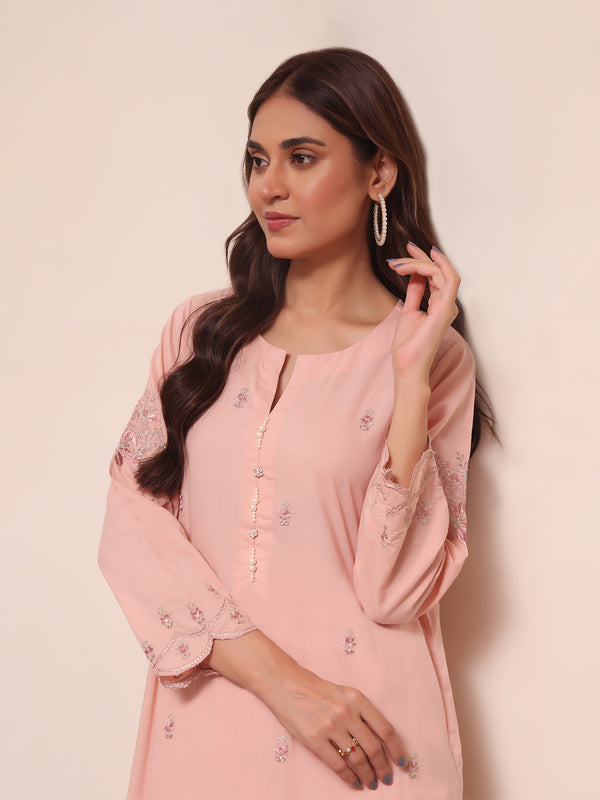 2Pc Embroidered Pret Shirt Trouser Lawn Peach - OWE2PG-2306020