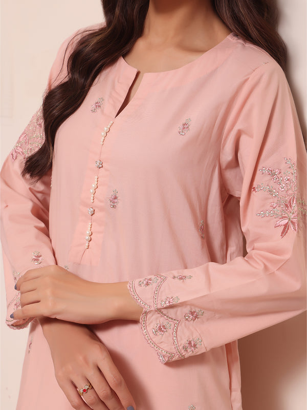 2Pc Embroidered Pret Shirt Trouser Lawn Peach - OWE2PG-2306020