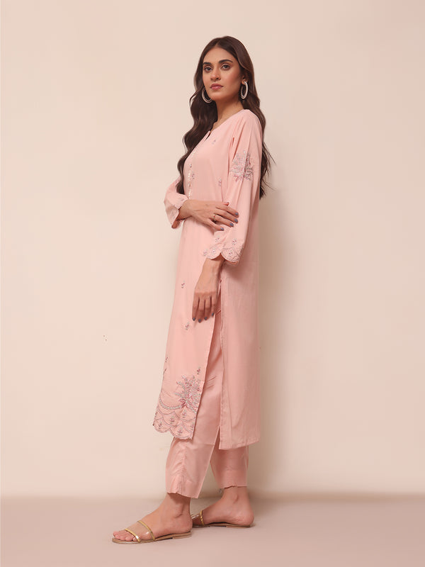 2Pc Embroidered Pret Shirt Trouser Lawn Peach - OWE2PG-2306020