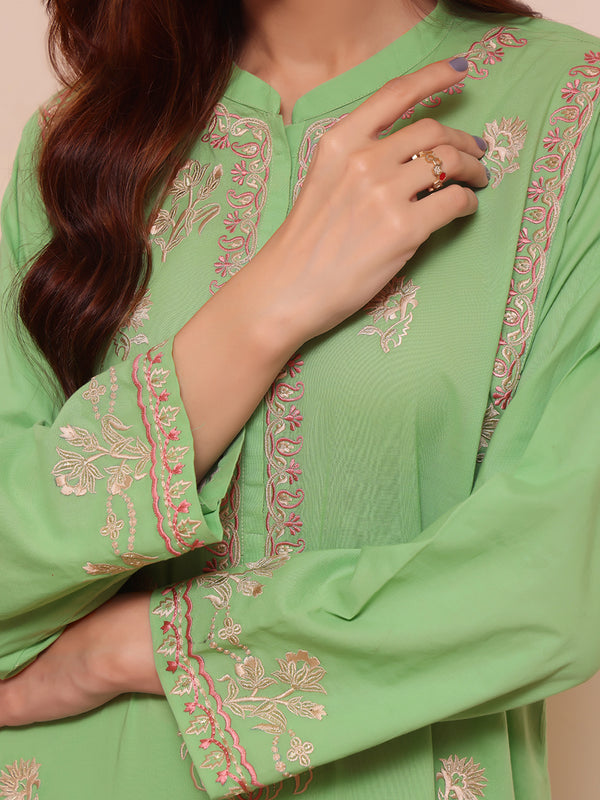 2Pc Embroidered Pret Shirt Trouser Lawn Green - OWE2PG-2306022